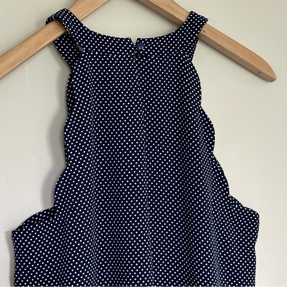 Monteau Sleeveless Top Size Medium Navy Blue W/ White polka dots Tunic Blouse - Picture 8 of 9